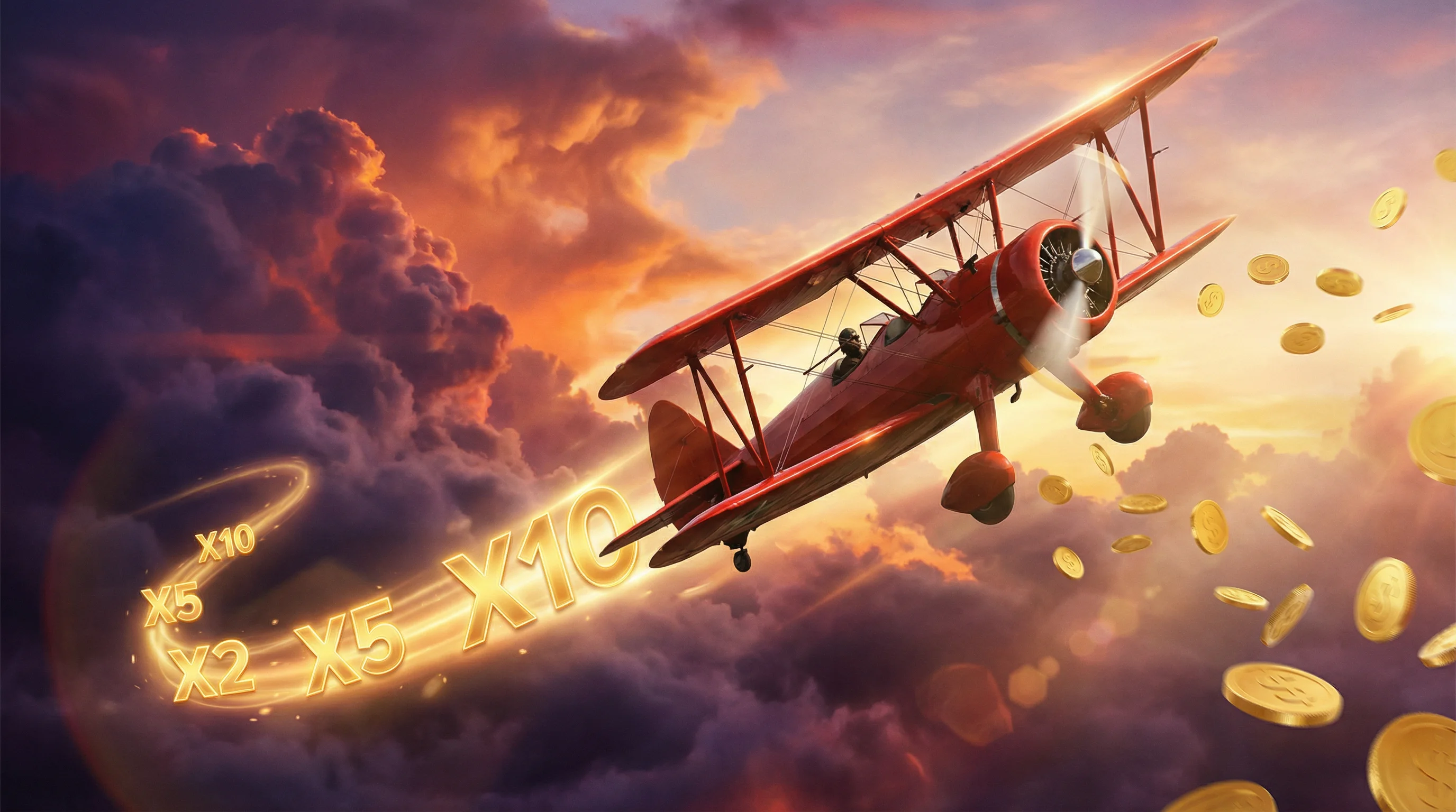 Juego Aviator con avión despegando y multiplicador creciente