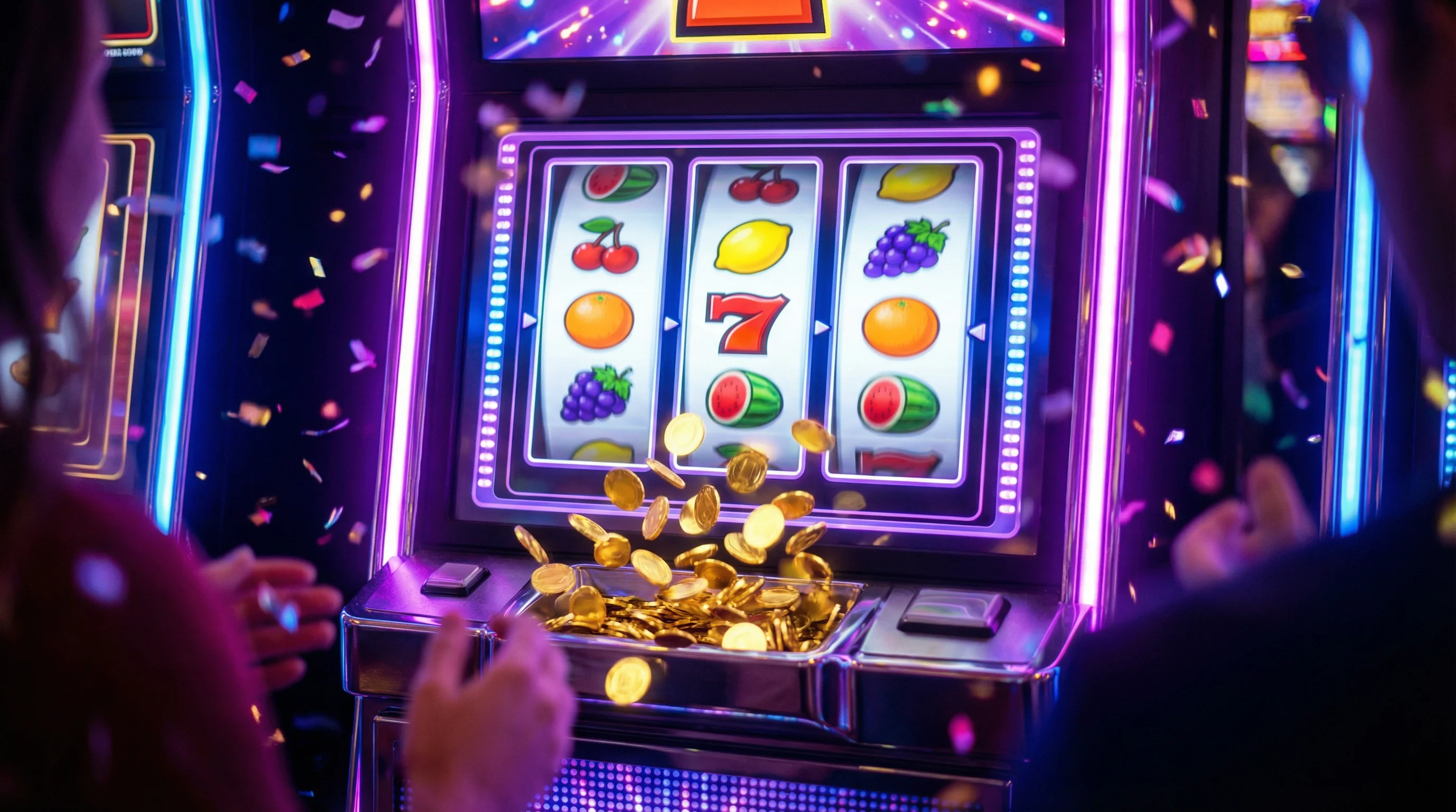 Máquinas tragamonedas con símbolos de frutas y sietes de la suerte